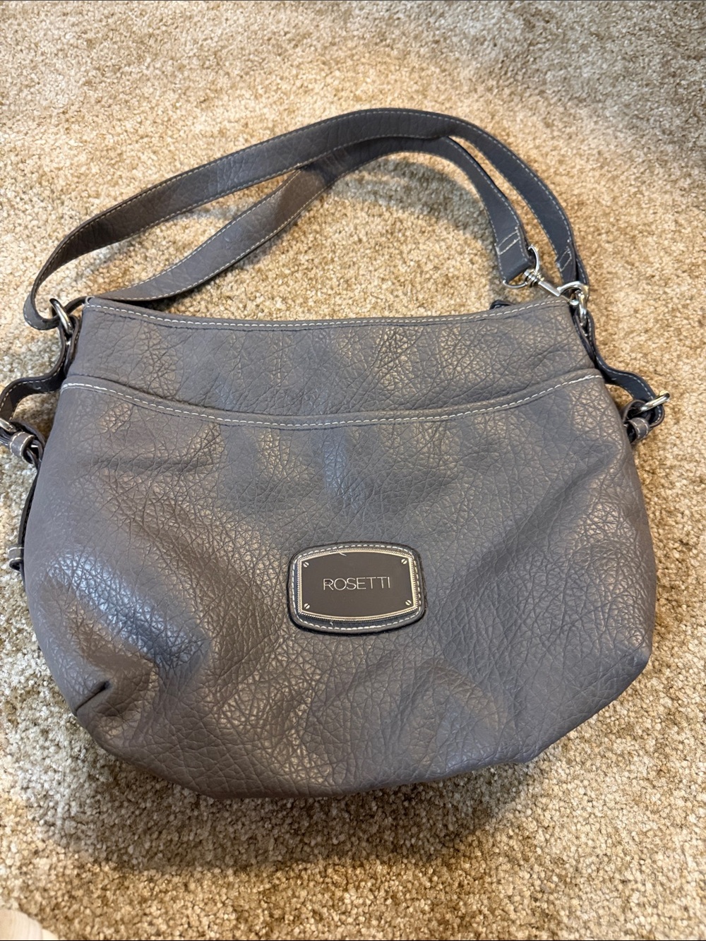 Rosetti Gray Textured Shoulder Bag with Logo Plaque